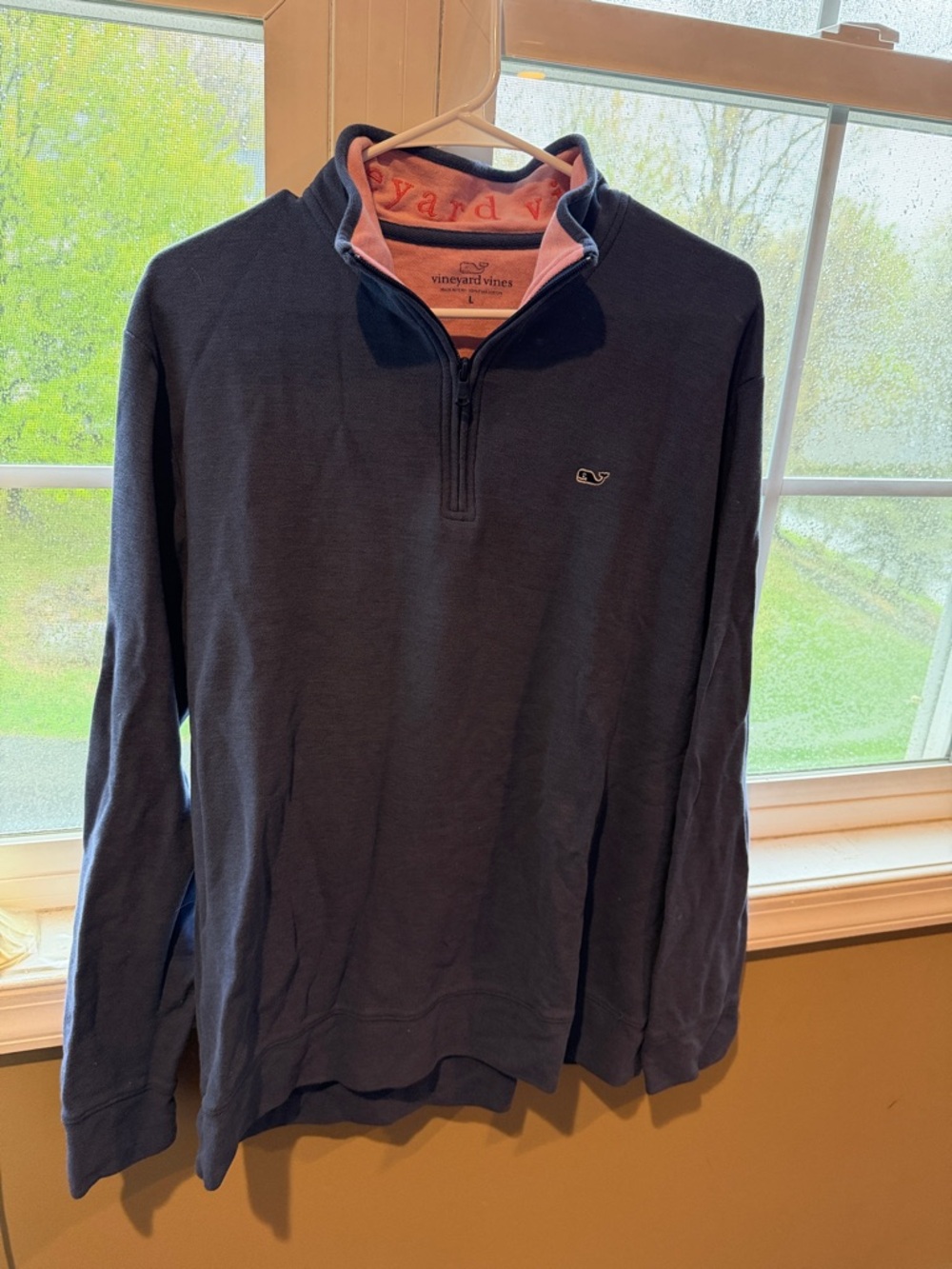 Vineyard Vines Navy Quarter-Zip with Pink Lined Collar